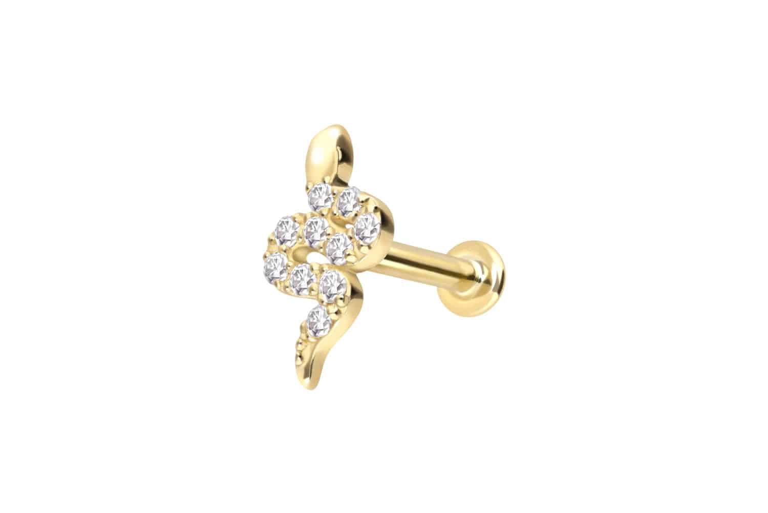 14 Karat Gold Labret Piercing mit Push Fit MOISSANIT-SCHLANGE